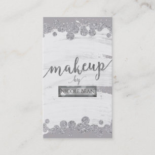 Tarjeta De Visita Artista de Maquillaje Blanco Gris y Plata Brillo P