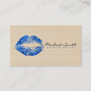 Tarjeta De Visita Artista de maquillaje Blue Lips Madera moderna