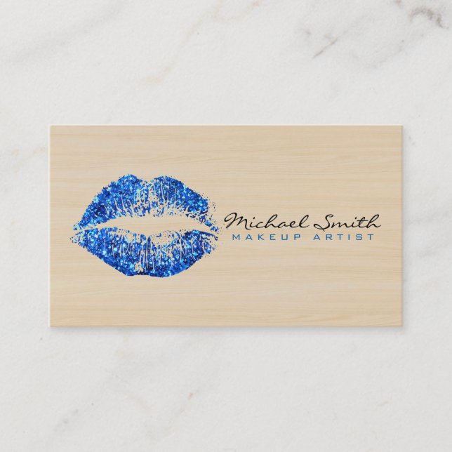 Tarjeta De Visita Artista de maquillaje Blue Lips Madera moderna (Anverso)