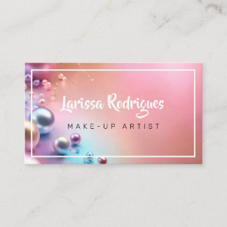 Tarjeta De Visita Artista de maquillaje brillante de perlas rosa pas