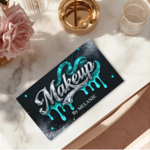 Tarjeta De Visita Artista de Maquillaje Brillo Plateado Tendencia de