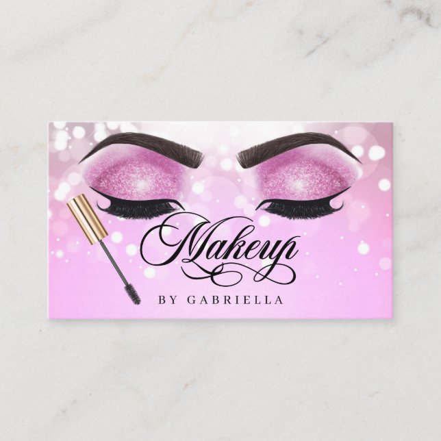Tarjeta De Visita Artista de maquillaje Brow Eyelash Purpurina Rosa (Anverso)