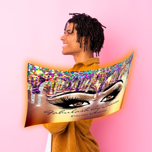 Tarjeta De Visita Artista de maquillaje Brown Eyelash Oro Dris Holog (Makeup Artist Brown Eyelash Gold Drips Holographic Business Card)