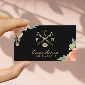 Tarjeta De Visita Artista de maquillaje Cabello Elegante Floral Vint