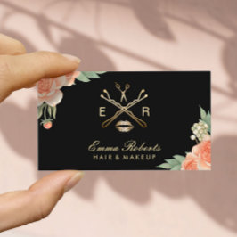 Tarjeta De Visita Artista de maquillaje Cabello Elegante Floral Vint
