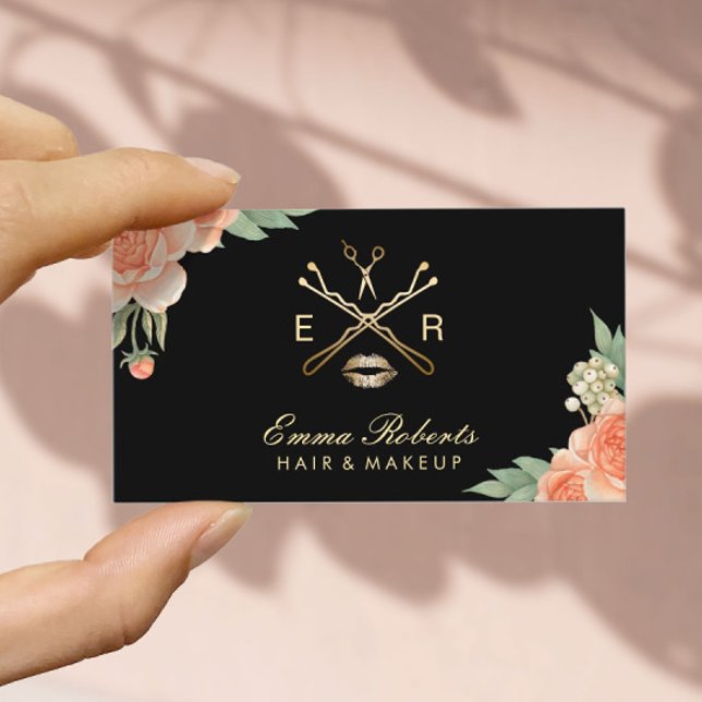 Tarjeta De Visita Artista de maquillaje Cabello Elegante Floral Vint (Subido por el creador)