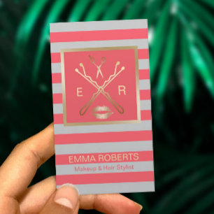 Tarjeta De Visita Artista de maquillaje Cabello Estilista Coral y Ra