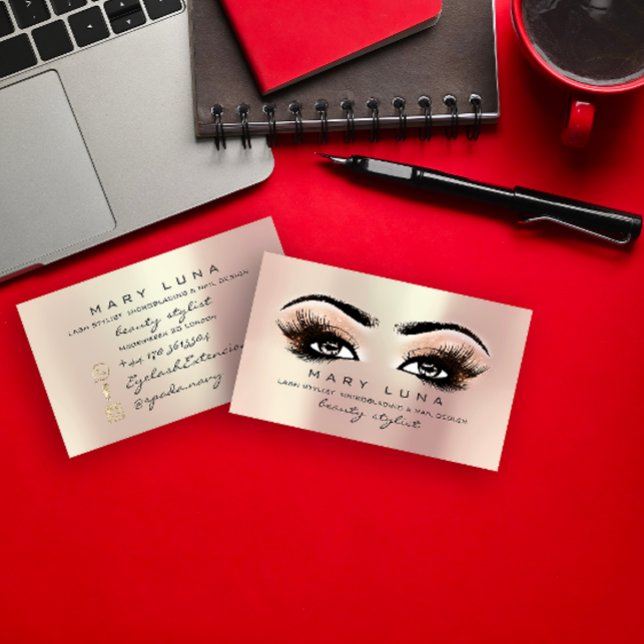 Tarjeta De Visita Artista de maquillaje cejas latir el oro de la Ros (Makeup Artist Eyebrows Lashes Peach Rose Gold Business Card)