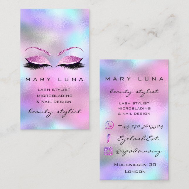 Tarjeta De Visita Artista de maquillaje cejas pestañas Ombre Pinky P (Anverso / Reverso)
