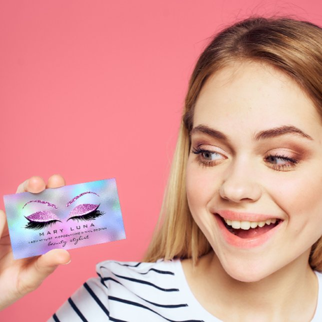 Tarjeta De Visita Artista de maquillaje cejas pestañas Purpurina ros (Makeup Artist Eyebrows Lashes Ombre Pink Glitter Business Card)