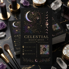Tarjeta De Visita Artista de Maquillaje Celestial Lujo Místico QR Be