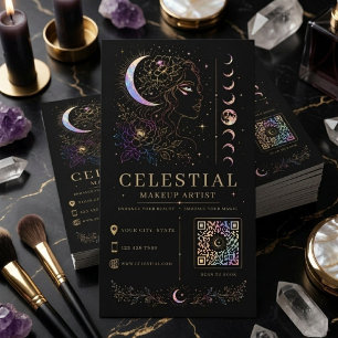 Tarjeta De Visita Artista de Maquillaje Celestial Lujo Místico QR Be