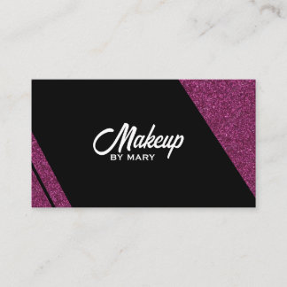 Tarjeta De Visita Artista de Maquillaje Chic Diagonal Rosa Brillo y 