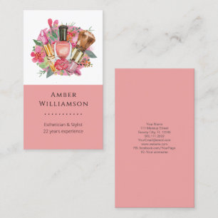 Tarjeta De Visita Artista de Maquillaje Chic Femenino Acuarela Rosa 