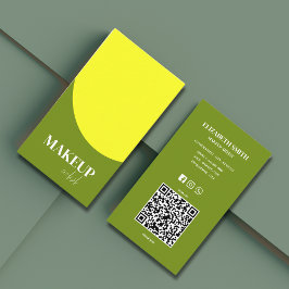Tarjeta De Visita Artista de Maquillaje Código QR Amarillo y Verde M