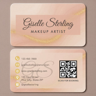 Tarjeta De Visita Artista de Maquillaje Código QR Beige Dorado Neutr