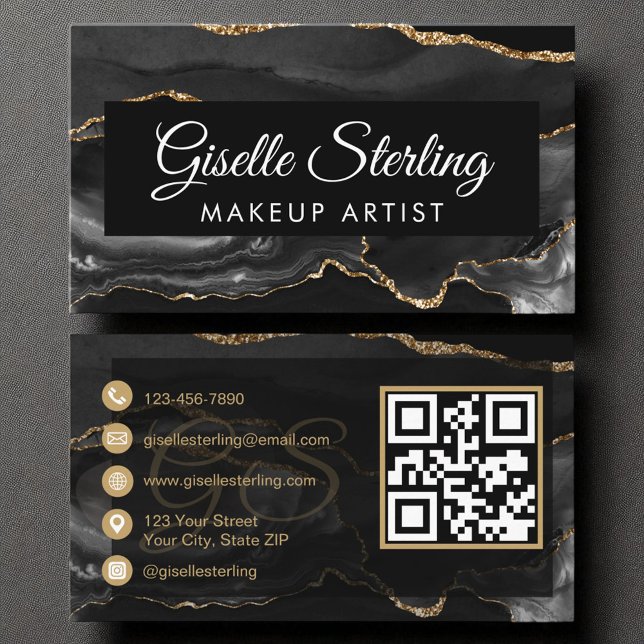 Tarjeta De Visita Artista de maquillaje Código QR Código Negro Agate (Subido por el creador)