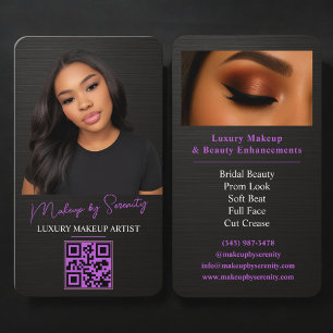 Tarjeta De Visita Artista de Maquillaje Código QR de Belleza Morado