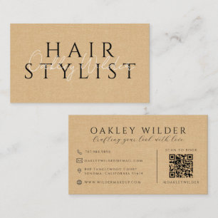 Tarjeta De Visita Artista de Maquillaje Código QR Falso Lino Beige