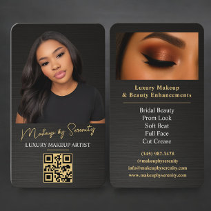 Tarjeta De Visita Artista de Maquillaje Código QR Metálico Negro Bel