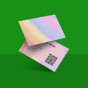 Tarjeta De Visita Artista de Maquillaje Código QR Neón Colorido Holo