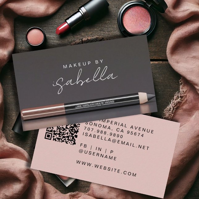 Tarjeta De Visita Artista de maquillaje Código QR Polvo Carbón rosa  (Subido por el creador)
