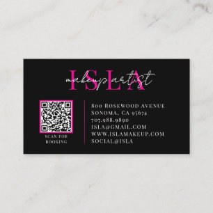 Tarjeta De Visita Artista de Maquillaje Código QR Rosa Negro