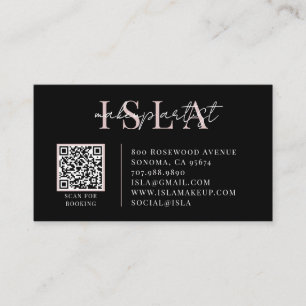 Tarjeta De Visita Artista de Maquillaje Código QR Rosa Negro