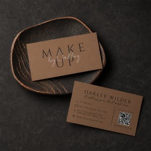 Tarjeta De Visita Artista de Maquillaje Código QR Terracota Oscuro