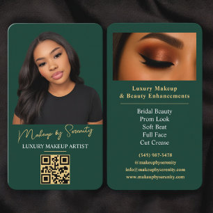 Tarjeta De Visita Artista de Maquillaje Código QR Verde Esmeralda Or