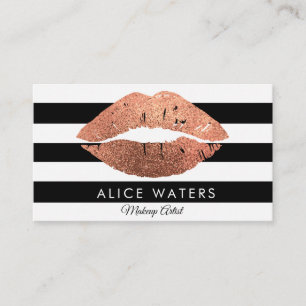 Tarjeta De Visita Artista de maquillaje color de rosa blanco y negro
