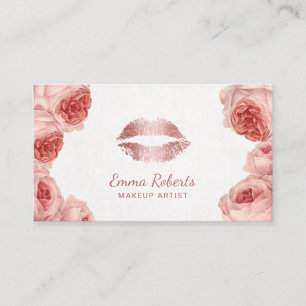 Tarjeta De Visita Artista de maquillaje color de rosa floral de los