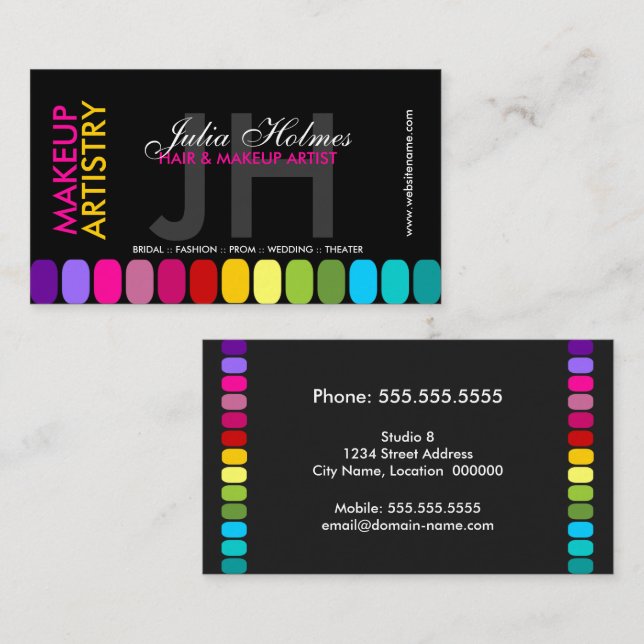 Tarjeta De Visita Artista de maquillaje colorido (Anverso / Reverso)