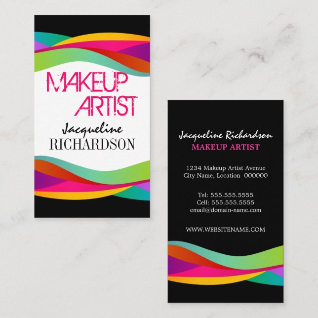 Tarjeta De Visita Artista de maquillaje colorido de los remolinos (Anverso / Reverso)