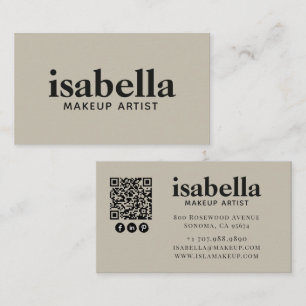Tarjeta De Visita Artista de Maquillaje con Código QR Minimalista Mo
