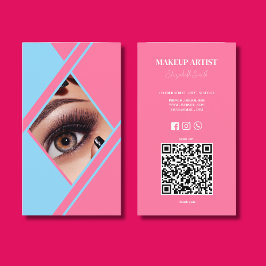 Tarjeta De Visita Artista de Maquillaje con Código QR Rosa Caliente 