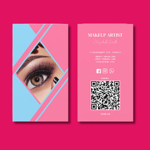 Tarjeta De Visita Artista de Maquillaje con Código QR Rosa Caliente 