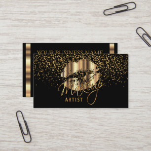 Tarjeta De Visita Artista de maquillaje con confeti del oro y labios