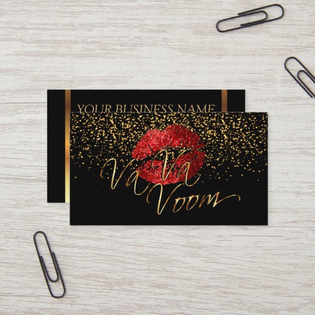 Tarjeta De Visita Artista de maquillaje con confetti de oro y labios (Anverso/Reverso In Situ)