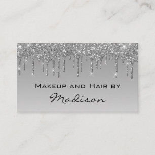 Tarjeta De Visita Artista de Maquillaje con Drips de Glitter Gris Pl