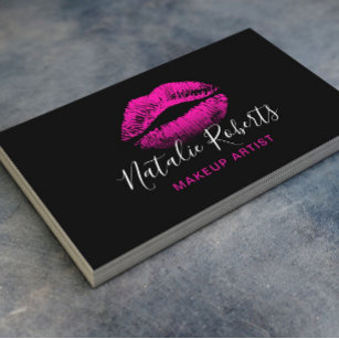 Tarjeta De Visita Artista de maquillaje con lápiz labial rosa calien
