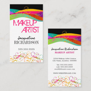 Tarjeta De Visita Artista de Maquillaje con Remolinos Floridos Color