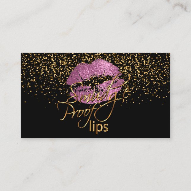 Tarjeta De Visita Artista de maquillaje - Confetti de oro y los labi (Anverso)