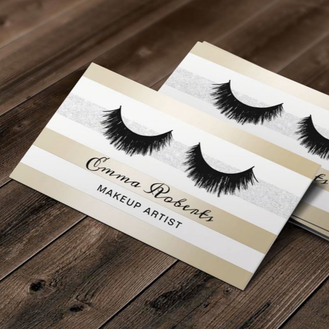 Tarjeta De Visita Artista de maquillaje de azotes con rayas modernas (Subido por el creador)