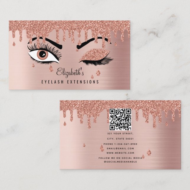 Tarjeta De Visita Artista de maquillaje de belleza de oro Rosa Eyela (Anverso / Reverso)