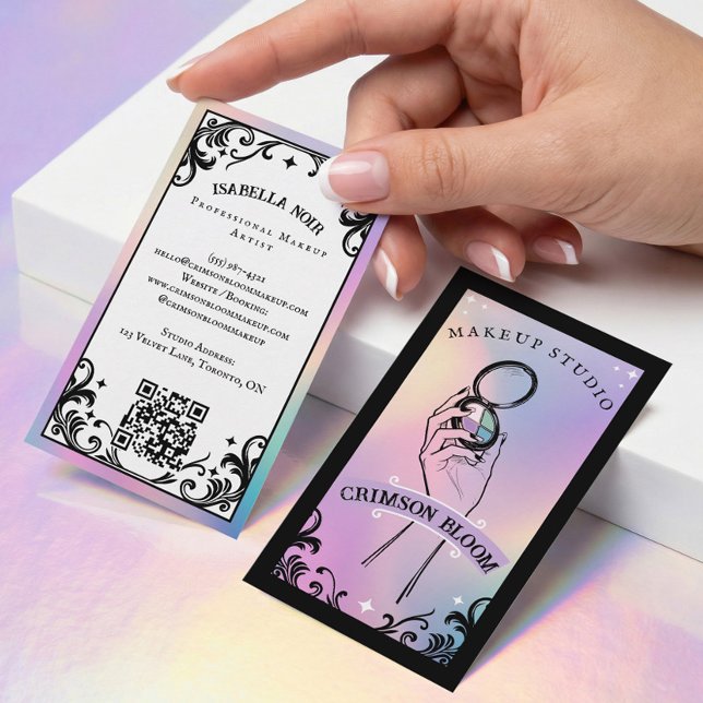 Tarjeta De Visita Artista de Maquillaje de Belleza Holográfico Iride (Iridescent holographic Beauty Makeup Artist Luxury Business Card)