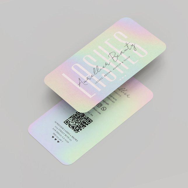Tarjeta De Visita Artista de maquillaje de brotes de latidos Hologra (Lashes Brows Makeup Artist Holographic Modern Business Card
)