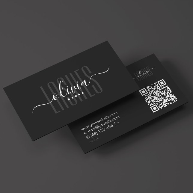 Tarjeta De Visita Artista de maquillaje de Brows con brillo Elegante (Lashes Brows Makeup Artist Elegant Black Script Business Card
)
