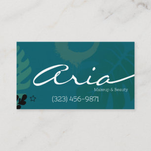 Tarjeta De Visita Artista de maquillaje de caligrafía Verde azulada