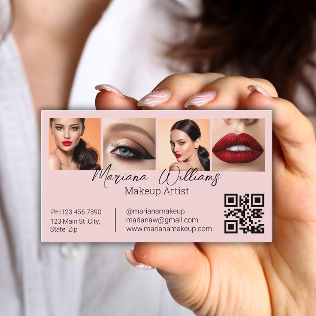 Tarjeta De Visita artista de maquillaje de código qr 4 collage de fo (Subido por el creador)